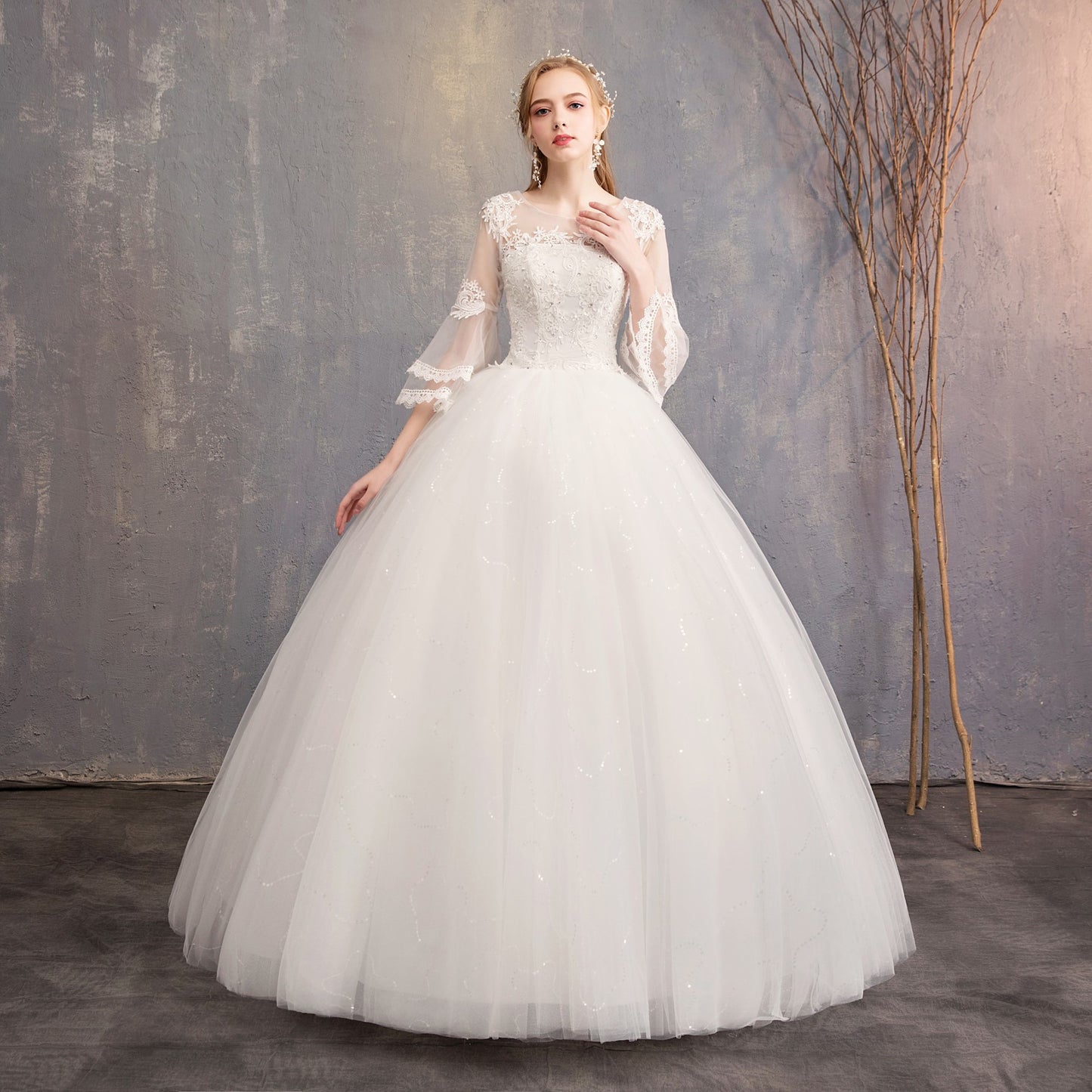 New line shoulder sleeve bridal bridal gauze floor wedding dress
