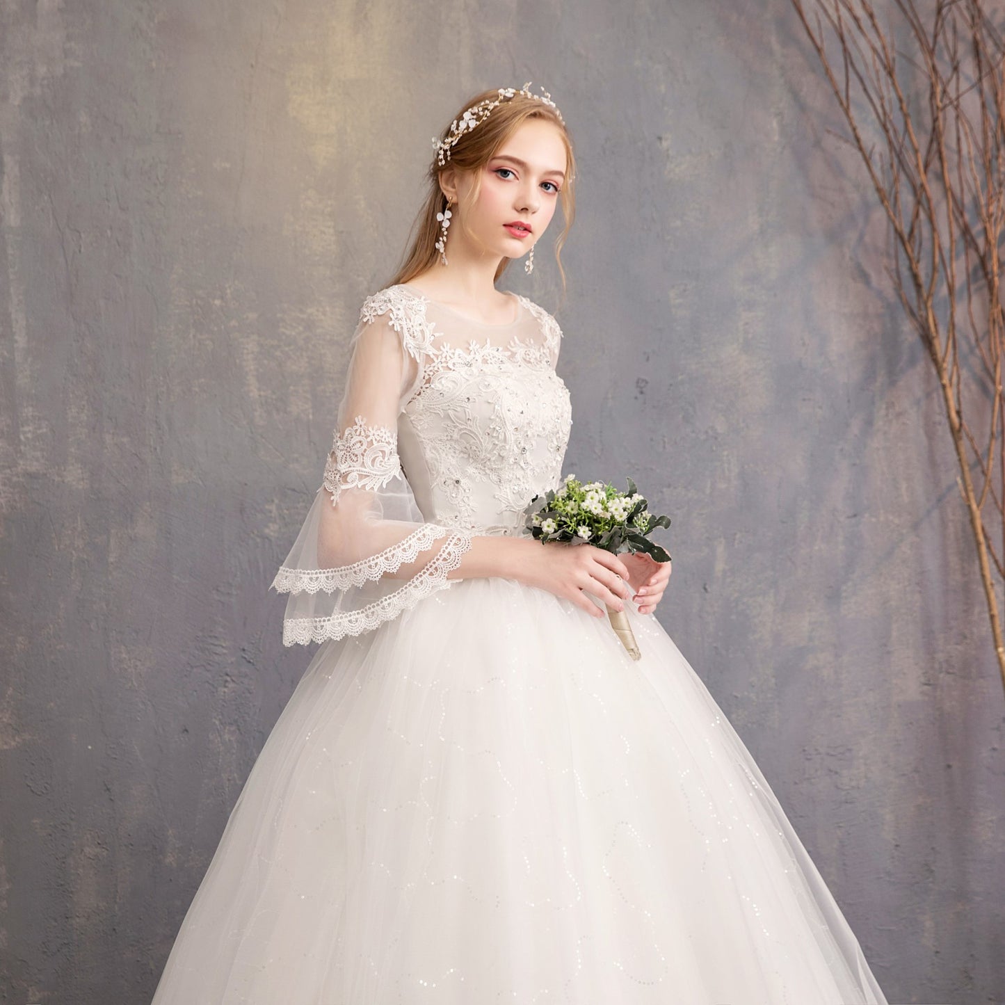 New line shoulder sleeve bridal bridal gauze floor wedding dress