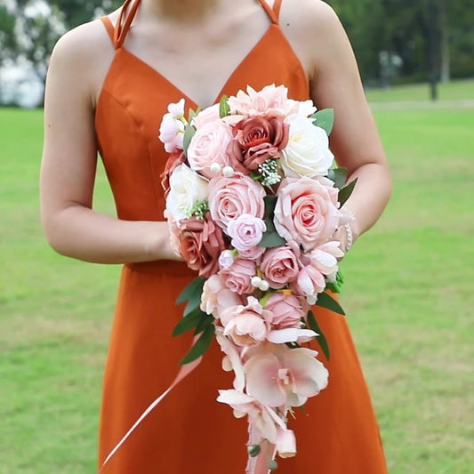 Wedding bride's advanced Cascade bouquet of roses